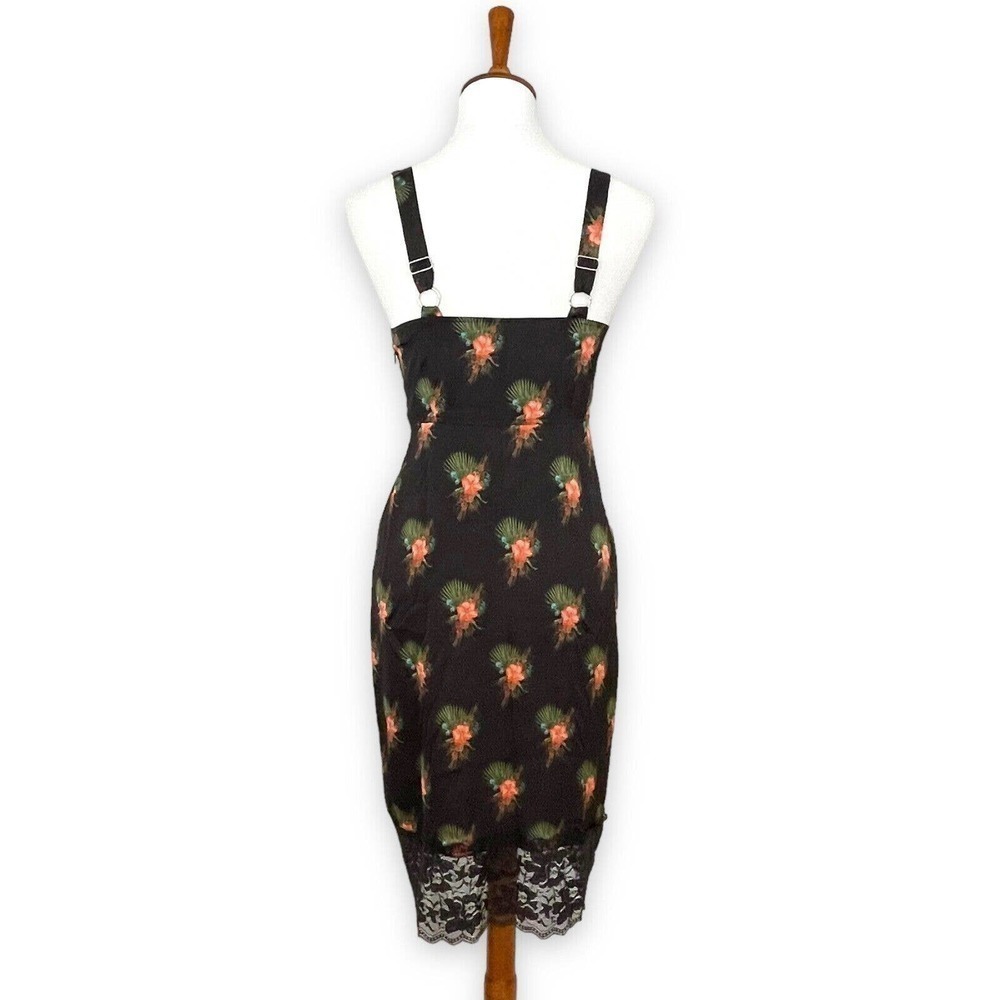 🍀 LAURIE Felt Black Floral Satin Slip Dress with Lace Hem Women's Size 00 - Picture 10 of 11
